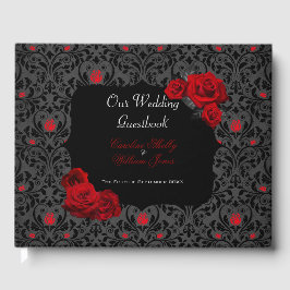 Gothic Rose Black and Red Wedding Einladung Gästebuch