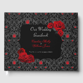 Gothic Rose Black and Red Wedding Einladung Gästebuch