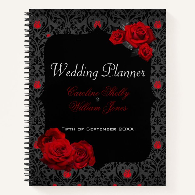 Gothic Rose Black and Red Wedding Planner Notizbuch (Vorderseite)
