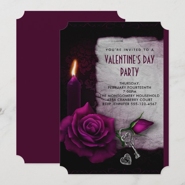 Gothic Rose Candle and Locket Valentine Party Einladung (Vorne/Hinten)