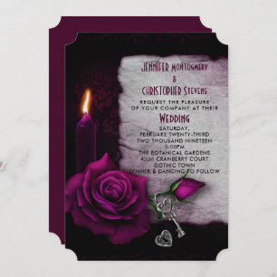 Gothic Rose Candle and Locket Wedding Einladung