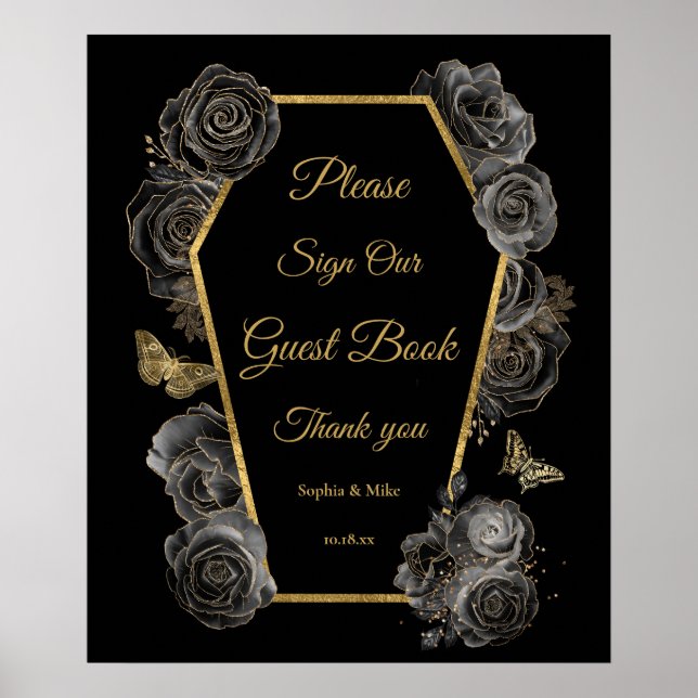 Gothic Rose Coffin Wedding Gästebuchunterschrift Poster (Vorne)