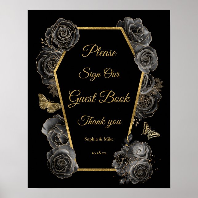 Gothic Rose Coffin Wedding Gästebuchunterschrift Poster (Vorne)