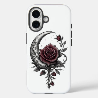 Gothic Rose Crescent Moon Dark Floral Artwork iPhone 16 Hülle