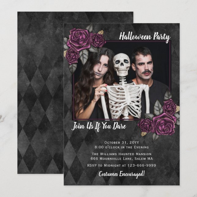 Gothic Rose Foto Halloween-Party Einladung (Vorne/Hinten)