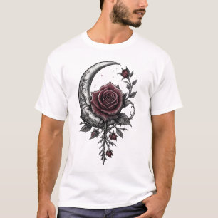 Gothic Rose Halbmond Dunkle Florale Kunst T-Shirt