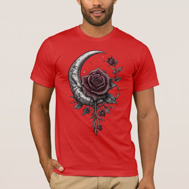 Gothic Rose Halbmond Dunkle Florale Kunst T-Shirt (Vorderseite)