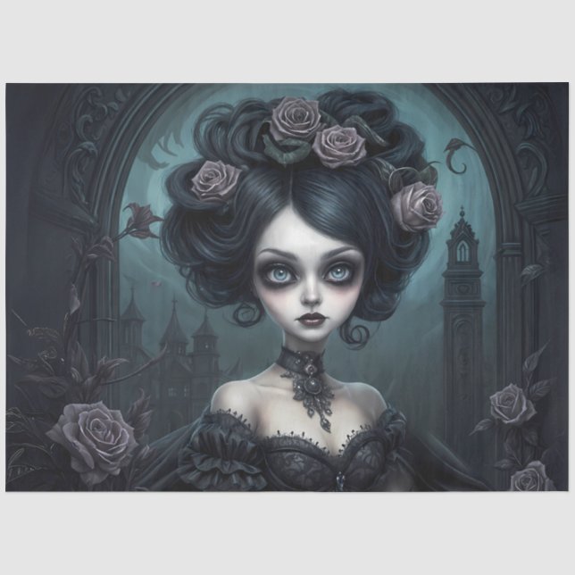 Gothic Rose Maiden | Dark Halloween Vampire Doll Seidenpapier (Vorderseite)