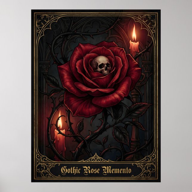 Gothic Rose Memento Mori Skull Dark Floral Candle Poster (Vorne)