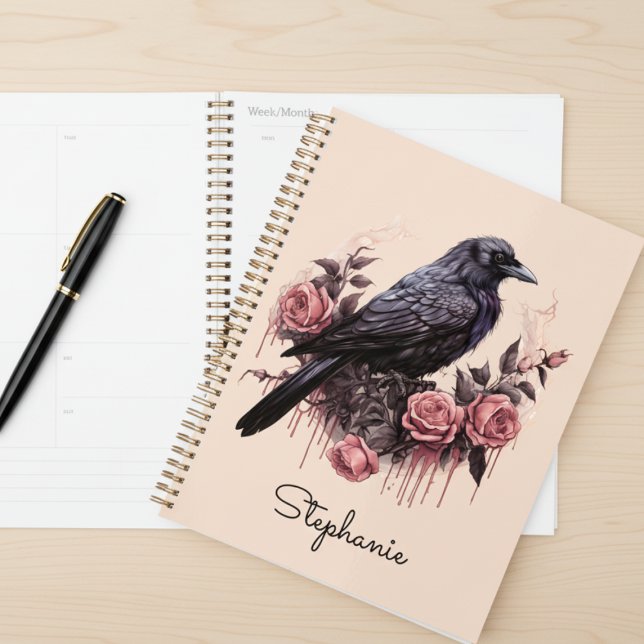 Gothic Rose Planner – Raven Aesthetic Organizer Planer (Beautiful rose with raven daily planner)