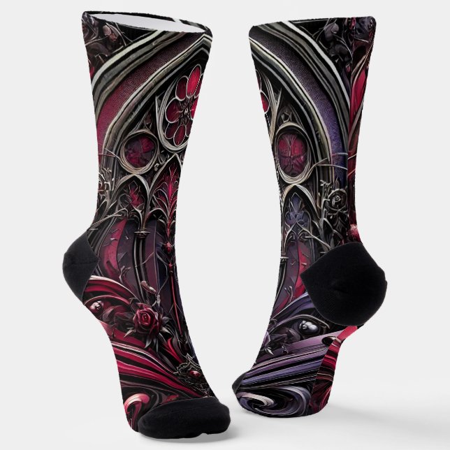 Gothic Rose Printed Socks - Crew Socks Socken (Gewinkelt)