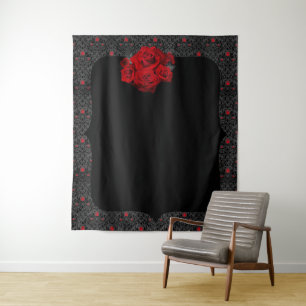 Gothic-Rose Schwarz und Rot Romantischer Hintergru Wandteppich