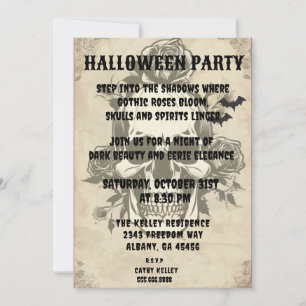 Gothic Rose Skull Invitation - Vintages Halloween Einladung