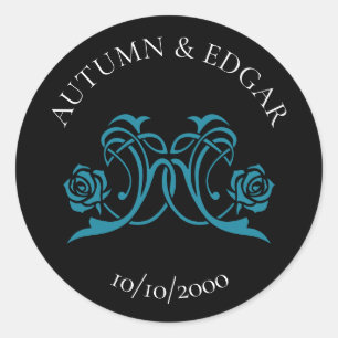 Gothic Rose Türkis Schwarze Hochzeit Runder Aufkleber