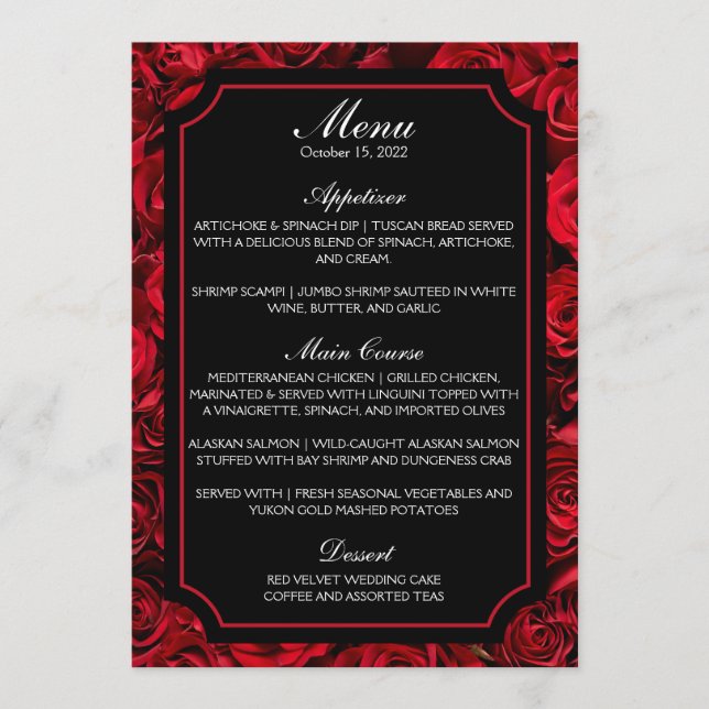 Gothic Rose Wedding Menu (keine Rückversion) Menükarte (Vorderseite)
