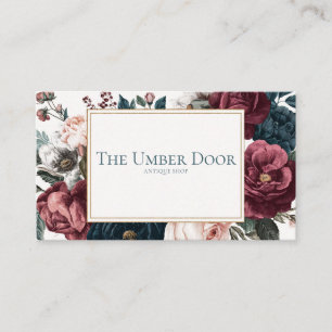 Gothic-Rosen-Blumenmuster Bordeaux und Navy Goldra Visitenkarte