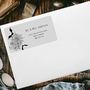 Gothic-Rosen-Fledermaus-Spinnennetz-Graue Hochzeit Adressaufkleber