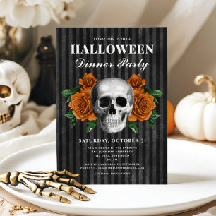 Gothic Rosen und Totenkopf Halloween Dinnerparty Einladung