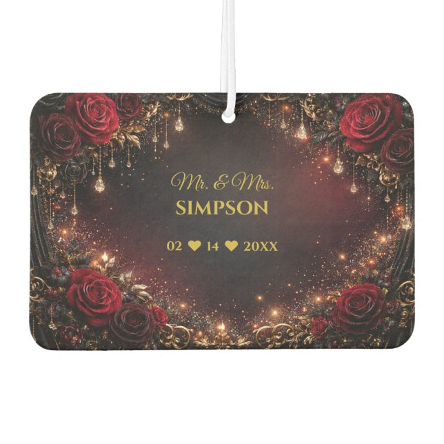 Gothic Roses Paarnamen & Hochzeitsdatum Autolufterfrischer (Vorderseite)