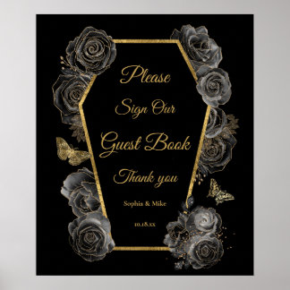 Gothic Roses Sarg Hochzeitsgästebuch-Tischschild Poster