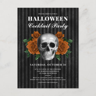 Gothic Roses & Skull Halloween Cocktailparty Postkarte