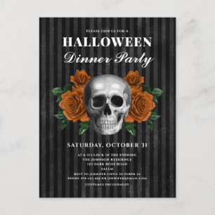 Gothic Roses & Skull Halloween Dinnerparty Postkarte