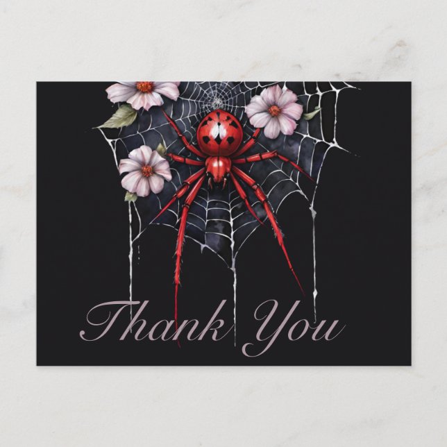 Gothic Rot & Schwarz Floral Spiderweb Dankeschön Postkarte (Vorderseite)