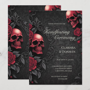 Gothic Rot & Schwarz Totenkopf & Rose Damast Handf Einladung