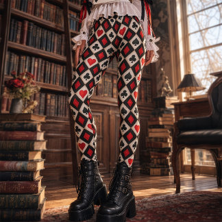 Gothic-Rot und Schwarz-Barock-Spielkartenfarben Leggings