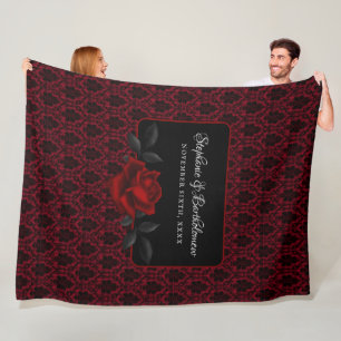 Gothic Rote Damast-Rosen-Hochzeit Fleecedecke