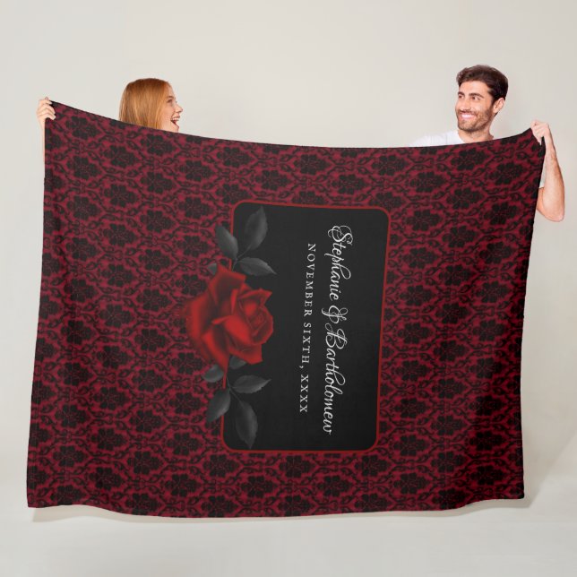 Gothic Rote Damast-Rosen-Hochzeit Fleecedecke (Beispiel)