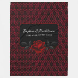 Gothic Rote Damast-Rosen-Hochzeit Fleecedecke