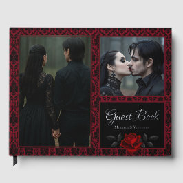 Gothic Rote Damast-Rosen-Hochzeit Gästebuch