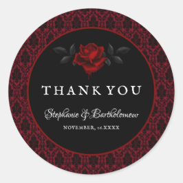 Gothic Rote Damast-Rosen-Hochzeit Runder Aufkleber