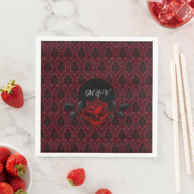 Gothic Rote Damast-Rosen-Hochzeit Serviette (Beispiel)