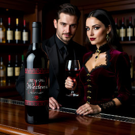Gothic Rote Damast-Rosen Hochzeit Weinetikett