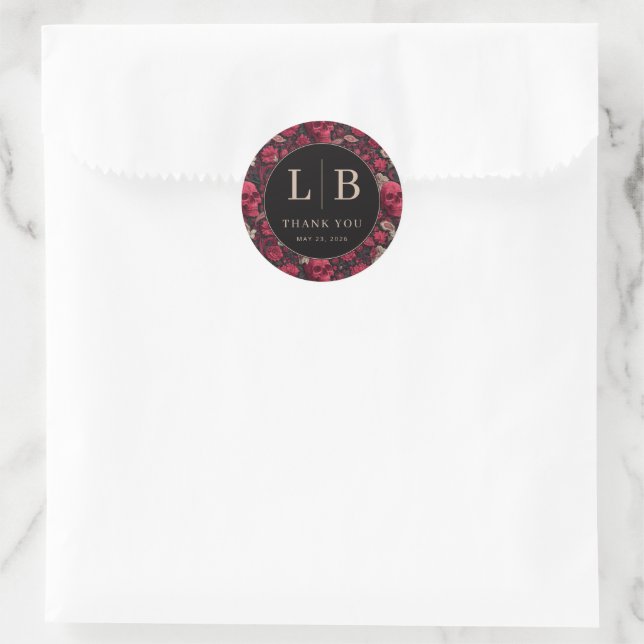 Gothic rote florale Schädel Runder Aufkleber (Tasche)