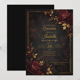 Gothic Rote Rosen Quinceañera Einladung