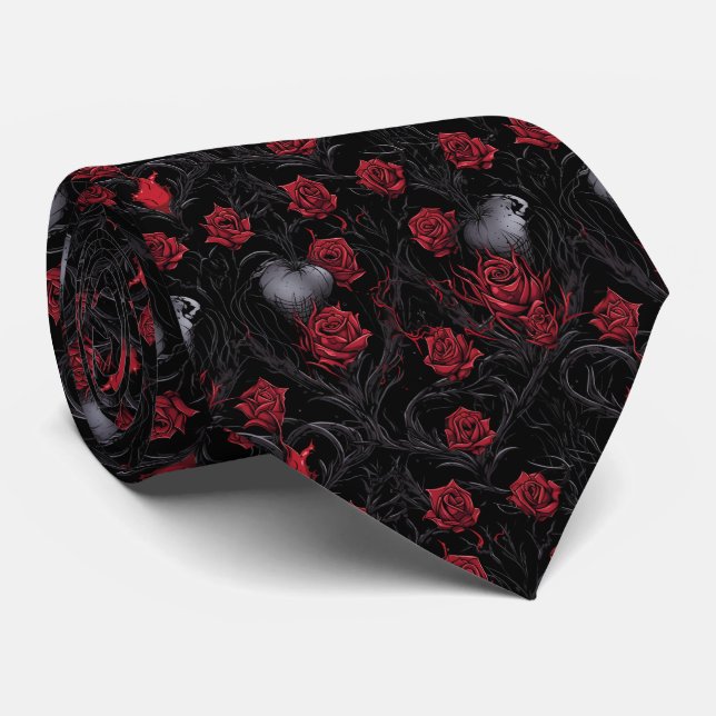 Gothic Rote Rosen Schwarze Reben Krawatte (Gerollt)