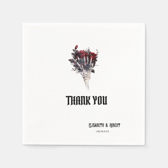Gothic Rote Rosen Skeleton Vielen Dank Serviette (Vorderseite)