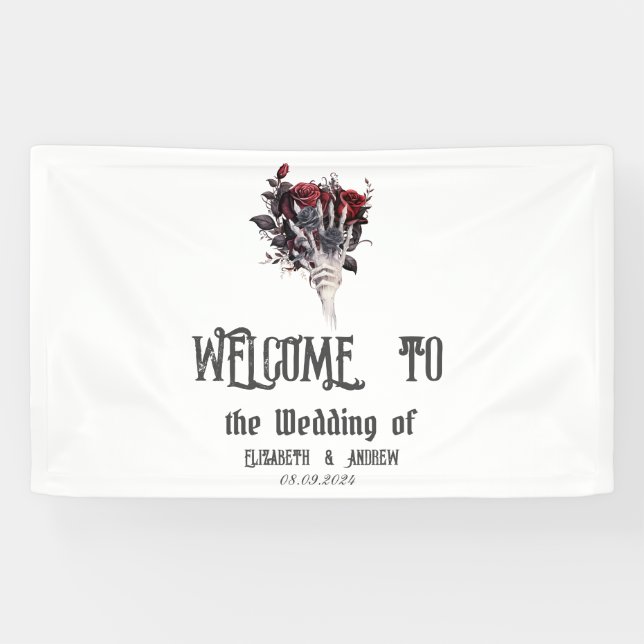 Gothic Rote Rosen Skeleton Wedding Banner (Horizontal)