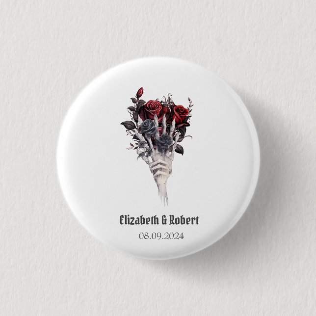 Gothic Rote Rosen Skeleton Wedding Button (Vorderseite)