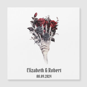 Gothic Rote Rosen Skeleton Wedding Magnetkarte