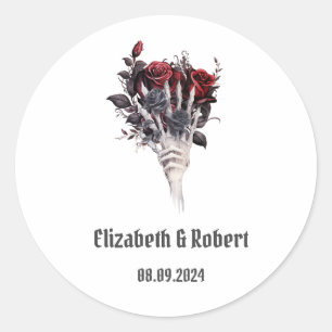 Gothic rote Rosen Skelett Hochzeit Runder Aufkleber
