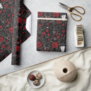 Gothic rote Rosen und Totenköpfe Geschenkpapier