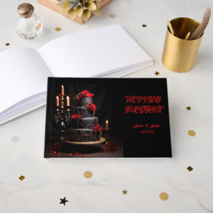 Gothic rote und schwarze Hochzeitstorte und Kerzen Gästebuch