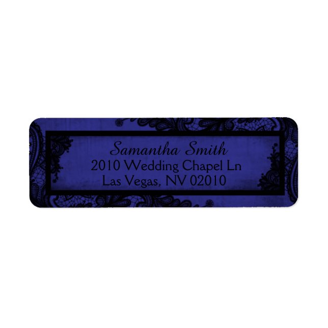 Gothic Royal Blue Black Lace Grunge Wedding Labels (Vorne)