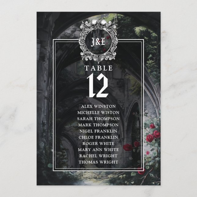 Gothic Ruinen Florale Tischnummer Sitzordnung (Vorderseite)
