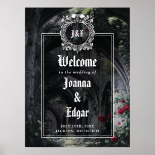 Gothic Ruinen Rosen Florale Hochzeits-Willkommenss Poster