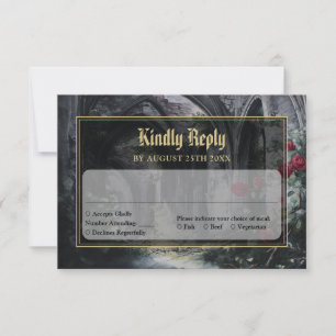 Gothic Ruinen Rosen Florale Schwarz-Gold-Hochzeit RSVP Karte